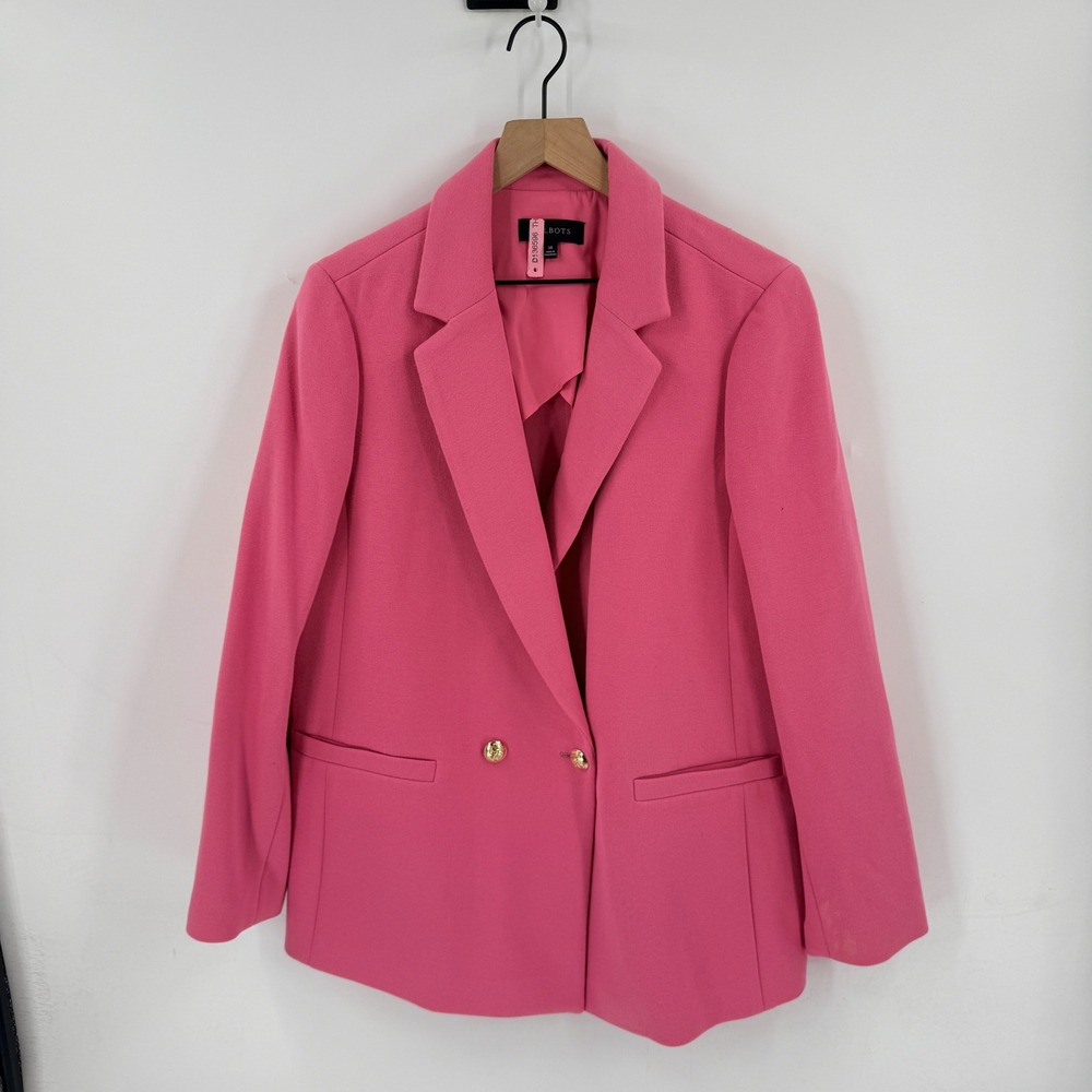 Talbots Double Breasted Blazer Pink Stretch Cotton Blend Gold Button Size 14 - Picture 2 of 8